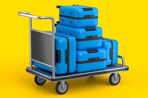 Regular Polycarbonate Suitcase Hotel Trolley Cart Carrying Baggage Yellow Background — ストック写真