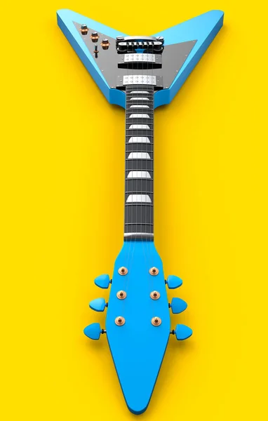 クローズアップ黄色の背景に絶縁されたエレクトリックアコースティックギター 音楽ショップのための重い金属ギターとロックフェスティバルポスターのための概念の3Dレンダリング — ストック写真
