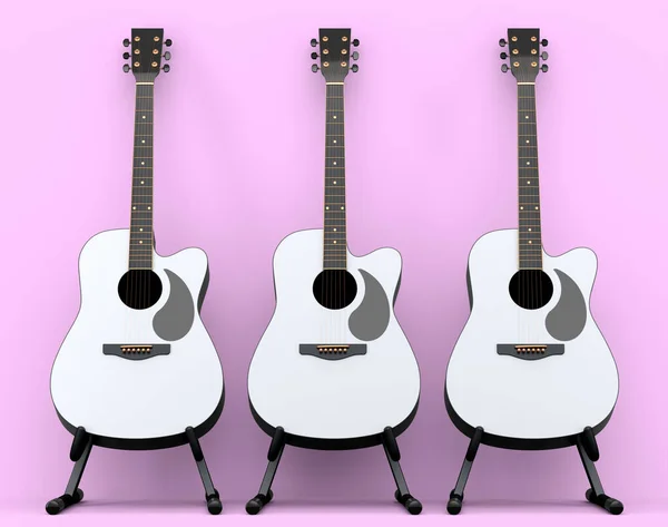 Ensemble Guitare Acoustique Isolé Sur Fond Rose Rendu Concept Pour — Photo