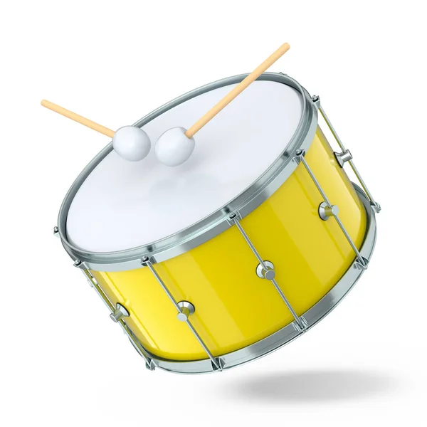 Realistic Drum Wooden Drum Sticks White Background Render Concept Musical — Foto Stock