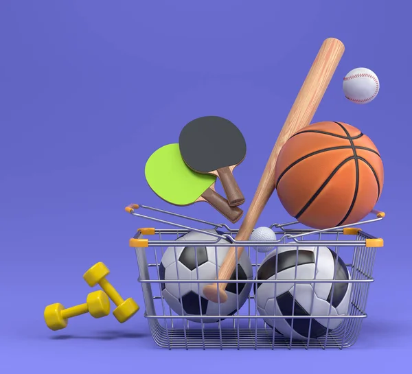 Set Sport Equipment Basketball American Football Ping Pong Golf Shopping — стокове фото