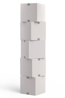 Karton kutular ya da beyaz arka planda izole edilmiş bir hediye kutusu. 3D ekspres teslimat kavramı depo, paket taşımak ve çevrimiçi alışveriş