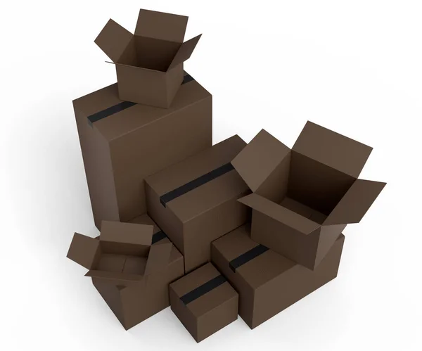 Stapel Kartong Lådor Eller Kartong Presentförpackning Isolerad Vit Bakgrund Renderingskoncept — Stockfoto