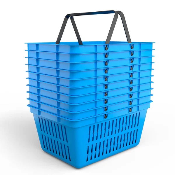 Stack Plastic Shopping Basket Supermarket White Background Render Concept Online — Stock Photo, Image