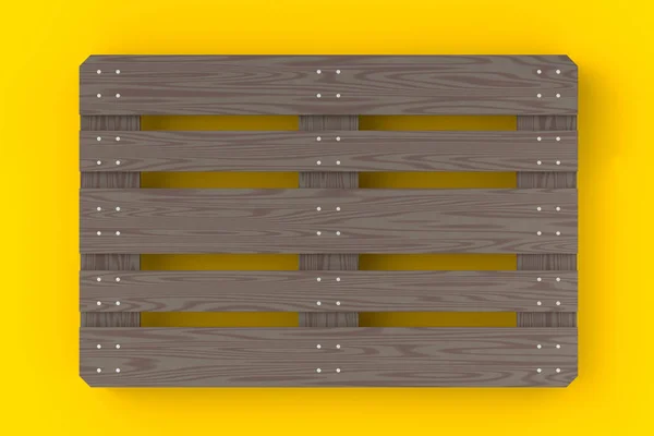 Dřevěná Paleta Pro Skladování Nákladu Izolovaná Žlutém Pozadí Provedení Zásobníku — Stock fotografie