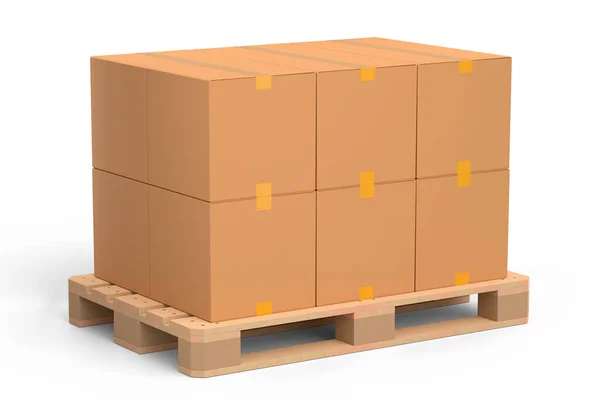 Set Wooden Pallet Warehouse Cargo Storage Cardboard Boxes White Background — Stock Photo, Image