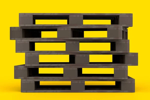 Set Wooden Pallet Warehouse Cargo Storage Isolated Yellow Background Render — Stock fotografie