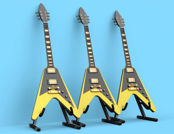 Conjunto Guitarra Acústica Eléctrica Aislada Sobre Fondo Azul Render Concept — Foto de Stock