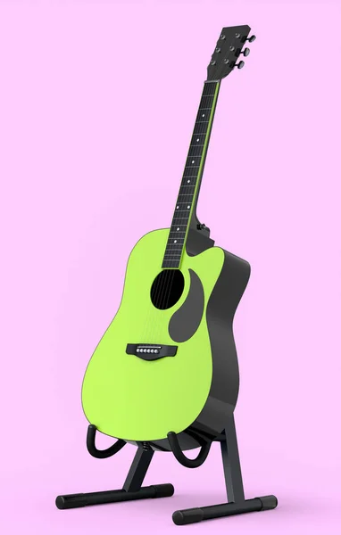 Guitarra Acústica Eléctrica Soporte Aislado Sobre Fondo Rosa Render Concept —  Fotos de Stock