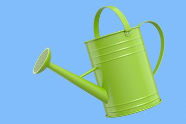 Watering can isolated on a blue background. 3d render concept of gardening equipment tools for farm and harvesting