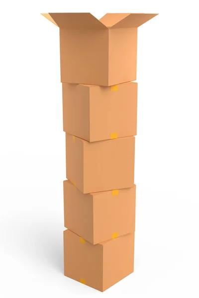 一堆堆纸板箱或纸盒礼品盒隔离在白色背景下 3D提供速递至仓库 运送包裹及网上购物的概念 — 图库照片