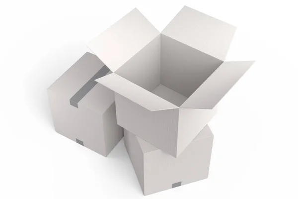 Kartondoboz Vagy Kartondoboz Készlet Fehér Alapon Elkülönítve Make Koncepció Expressz — Stock Fotó