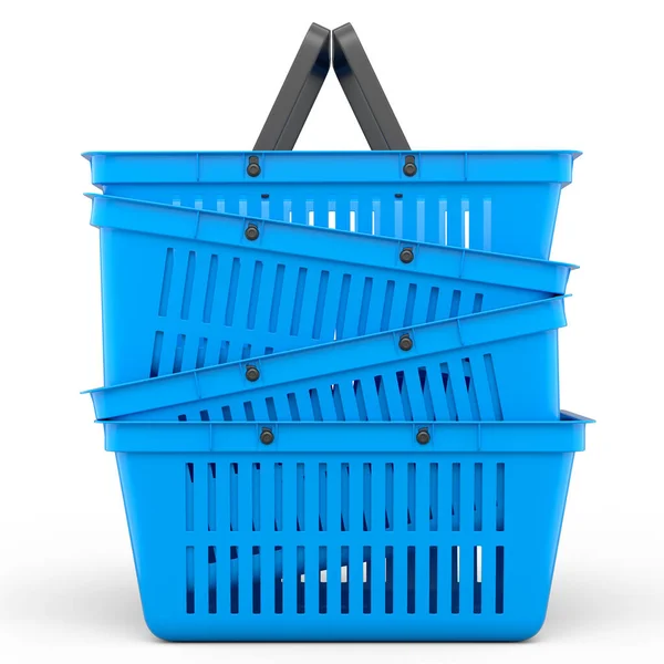 Stos Plastikowego Koszyka Zakupów Supermarketu Białym Tle Renderowania Koncepcji Zakupów — Zdjęcie stockowe