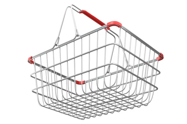 Beyaz Arka Planda Süpermarketten Metal Tel Alışveriş Sepeti Canlandırma Konsepti — Stok fotoğraf