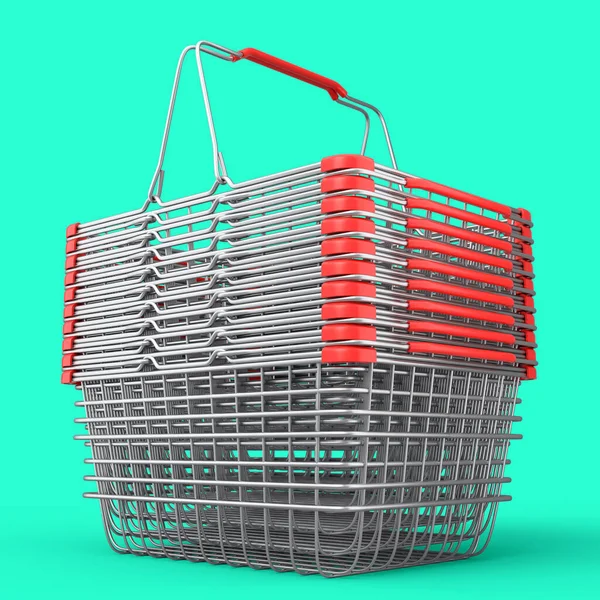 Stack Metalwire Shopping Basket Supermarket Green Background Render Concept Online — Stock Photo, Image