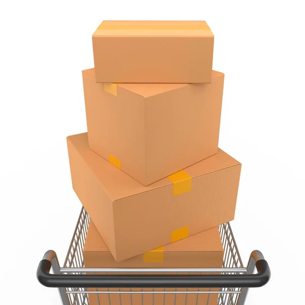 Warenkorb Oder Einkaufswagen Für Lebensmittel Auf Weißem Hintergrund Renderkonzept Für — Stockfoto