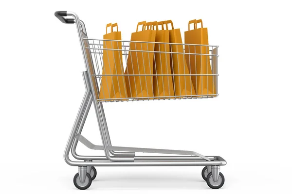 Shopping Cart Trolley Shopping Bag White Background Render Concept Sale — Stock Photo, Image