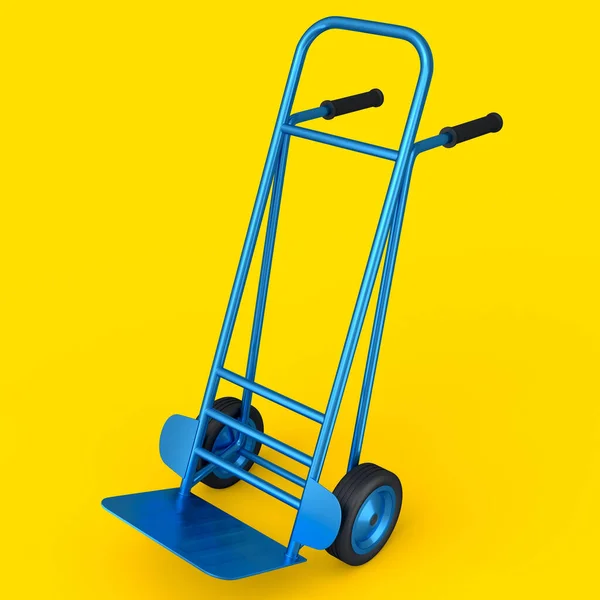 Empty Hand Truck Dolly Isolated Yellow Background Render Industry Delivery — Stock Photo, Image