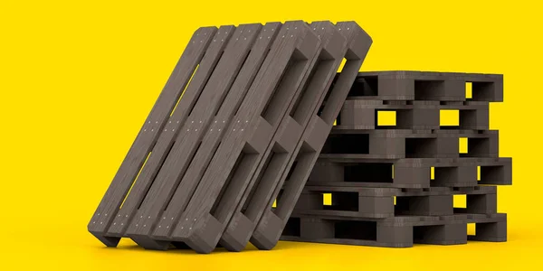 Set Wooden Pallet Warehouse Cargo Storage Isolated Yellow Background Render — Fotografia de Stock