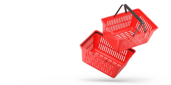 Állítsa Műanyag Bevásárló Kosár Szupermarket Fehér Alapon Make Koncepció Online — Stock Fotó
