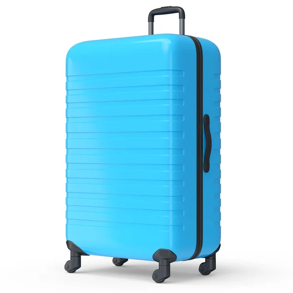 白を基調とした大きなブルーのポリカーボネートスーツケース 荷物又は荷物の3Dレンダリング旅行コンセプト — ストック写真