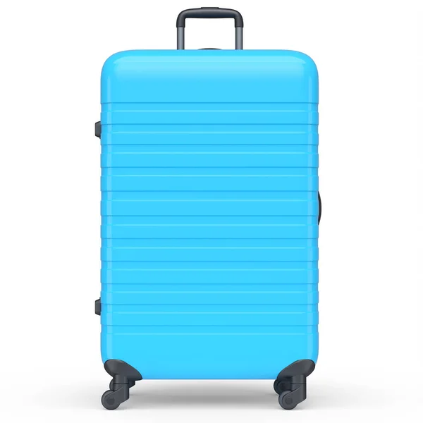 Nagy Kék Polikarbonát Bőrönd Fehér Alapon Elkülönítve Teszi Utazási Koncepció — Stock Fotó