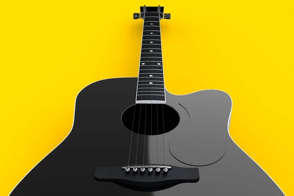 Close Acoustic Guitar Isolated Yellow Background Render Concept Rock Festival — Stock Photo, Image