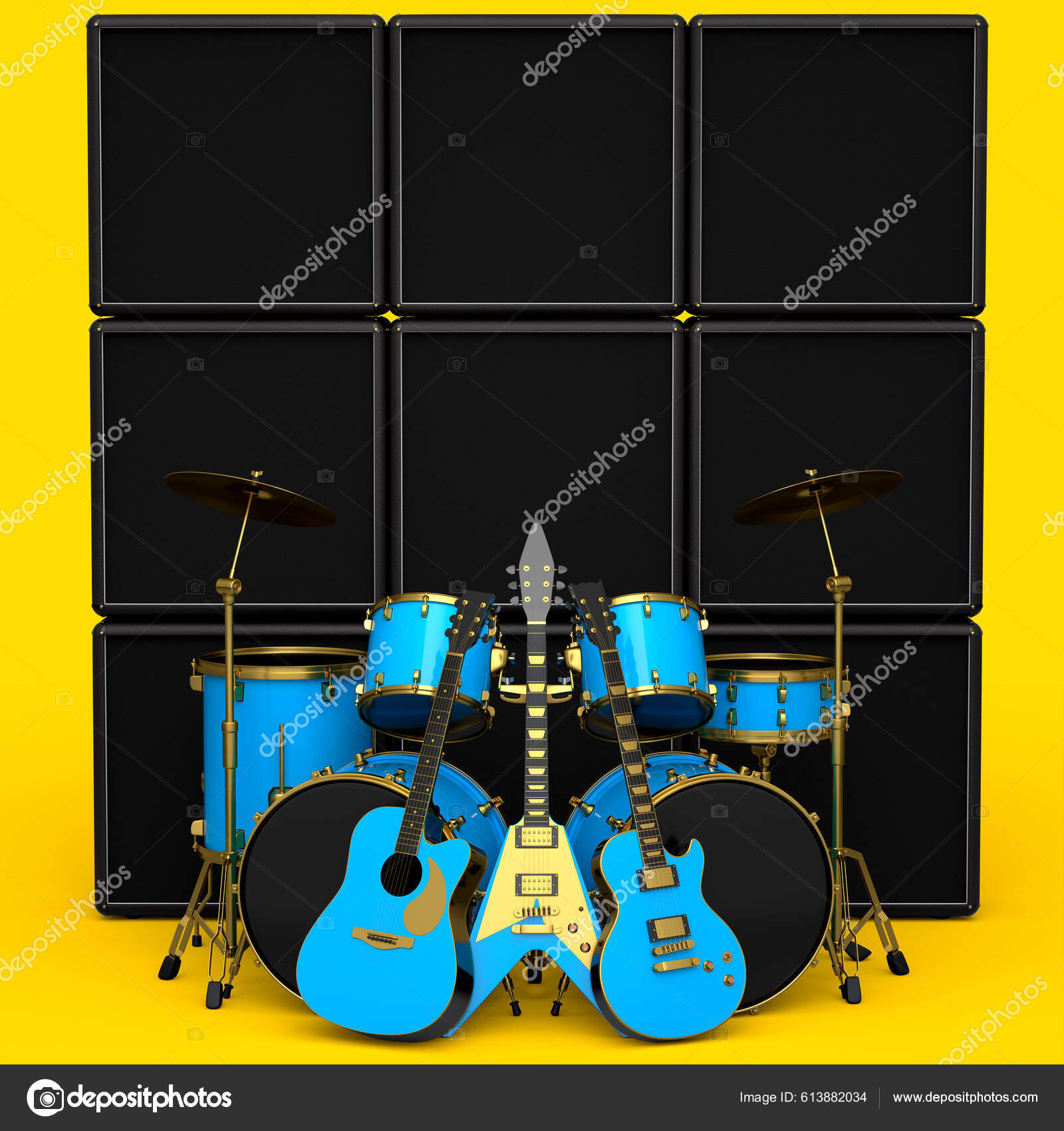 Set Realistic Drums Metal Cymbals Drumset Amplifier Acoustic