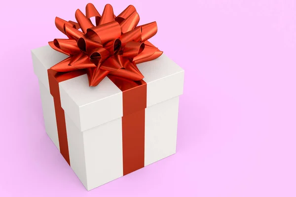 Confezioni Regalo Con Nastro Fiocco Isolato Sfondo Rosa Rendering Concept — Foto Stock