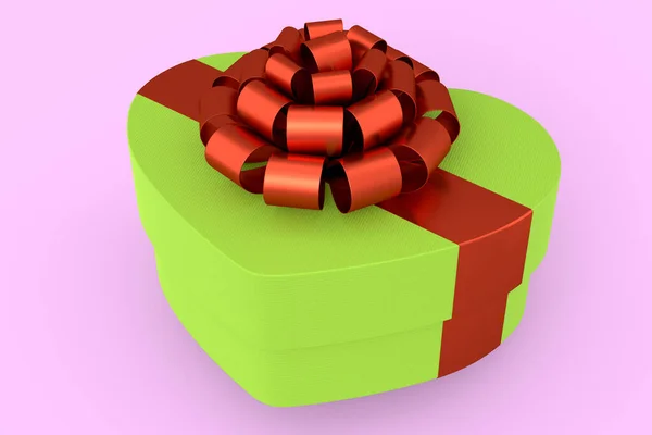 Cadeaudoosjes Hartvormig Met Lint Strik Geïsoleerd Roze Achtergrond Render Concept — Stockfoto