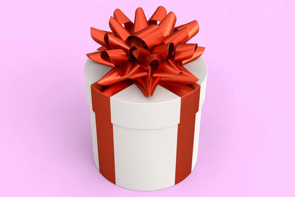 リボンと弓をピンクの背景に隔離されたギフトボックス 挨拶デザインの3Dレンダリングの概念誕生日 クリスマス ブラックフライデー — ストック写真