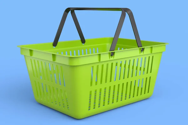Plastic Boodschappenmandje Van Supermarkt Blauwe Achtergrond Render Concept Van Online — Stockfoto