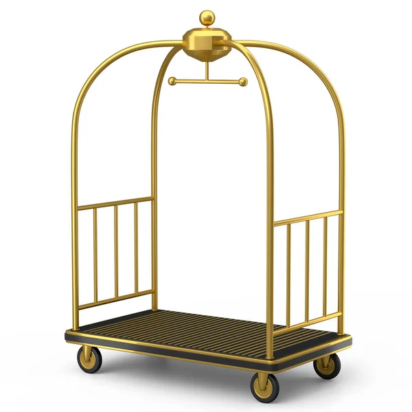 Hotel luggage trolley cart for carrying baggage on white background. 3d render element of hotel service on vacation
