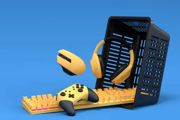 Fliegende Gamer Geräte Wie Maus Tastatur Joystick Headset Headset Web — Stockfoto