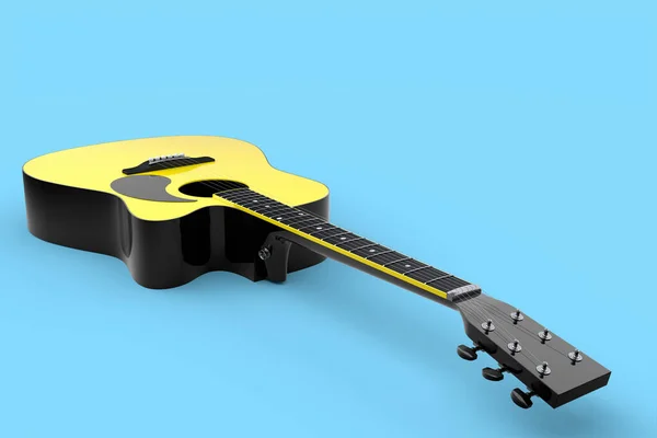 ブルーを基調としたアコースティックギターのクローズアップ 音楽ショップのためのスペイン語のギターとロックフェスティバルポスターのための概念の3Dレンダリング — ストック写真