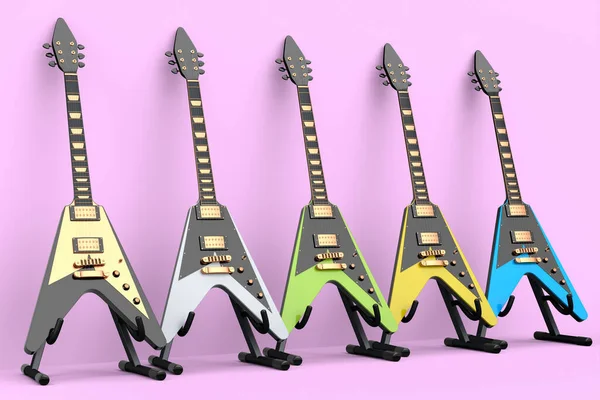 어쿠스틱 세트가 배경에 분리되어 가게를 헤비메탈 기타가 페스티벌 포스터 — 스톡 사진