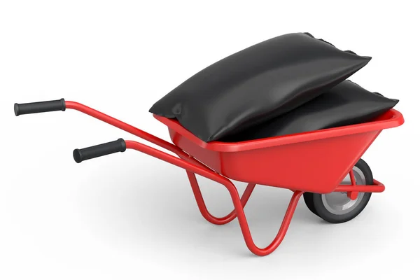 Garden Wheelbarrow Isolated White Background Handcart Cart Bags Render Farm — Stockfoto