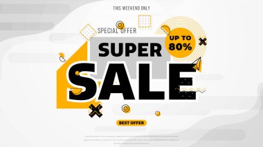 Geometrik arka planı olan indirimli afiş tasarımı,% 80 'e kadar indirimli büyük indirim. Süper Satış, sezon sonu özel teklif afişi. vektör illüstrasyonu.