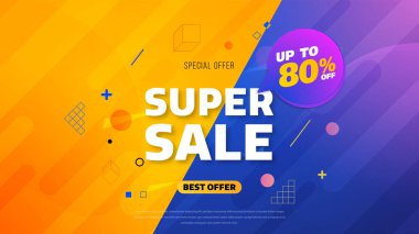 Çizgi roman geçmişi olan indirimli afiş tasarımı,% 80 'e varan indirimli indirimler. Süper Satış, sezon sonu özel teklif afişi. Vektör çizimi. mega satış