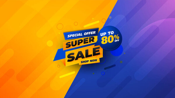 Продажный баннер соблазняет дизайном с комическим подтекстом, большая распродажа со скидкой до 80%. Super Sale, конец сезона баннер со специальным предложением. векторная иллюстрация. мега продажа