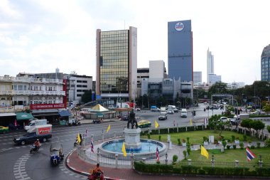 BANGKOK, THAILAND - 4 JANUARY 2022 : The three headed elephant monument on the fountain which was once used as an underground bunker  at Bangkok railway station(Hua lamphong)