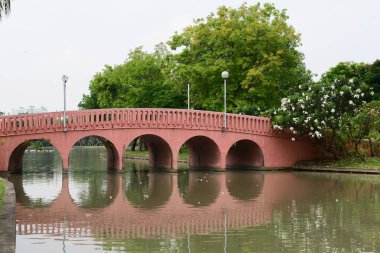 Chatuchak Park 'taki kahverengi balık izleme köprüsü Bangkok, Tayland' da bir parktır.