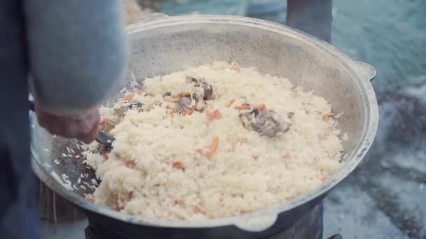 Plat Cuisine Orientale Base Riz Viande Légumes Déjeuner Charité Pour — Video