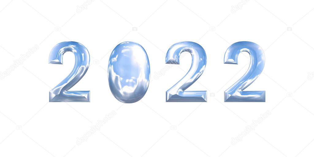 2022 date with metal numbers isolated on white background. Christmas New Year holiday design