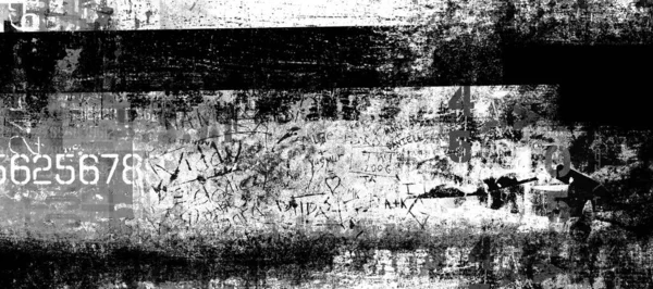 摘要对未来文体背景进行了分析 画在旧的粗糙的表面上 肮脏的刮墙 街头艺术蓝图 现代都市网络朋克艺术 黑白插图 — 图库照片