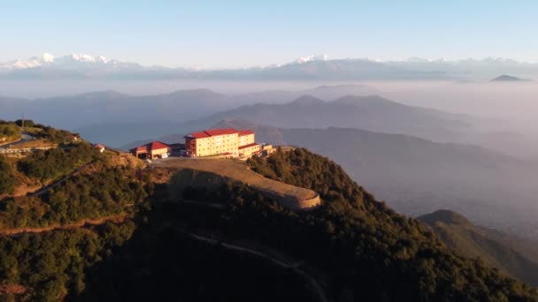 Katmandu Nepal December 2021 Antenn Utsikt Över Resort Ligger Kulle — Stockvideo