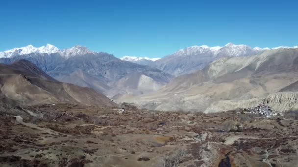 Beauty Barren Wilderness Himalayan Mountains Nepal Aerial Flight View — Stock Video