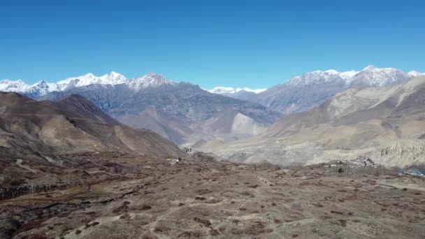 Flying Barren Desert Wasteland Himalaya Mountains Nepal — Stock Video