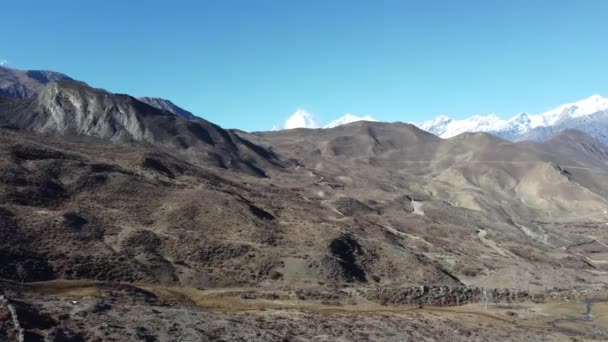 Flying Barren Desert Wasteland Himalaya Mountains Nepal — Stock Video