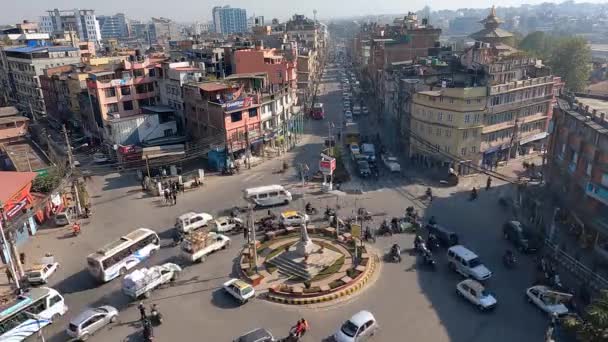 December 2021 Kathmandu Nepal Aerial View Traffic Roundabout City Kathmandu — 图库视频影像